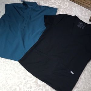 Figs Scrubs Black Casma + Caribbean Blue Rafaela Scrub Tops Size M